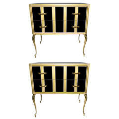 Pair Of Commodes With Mirror Black And Gold.