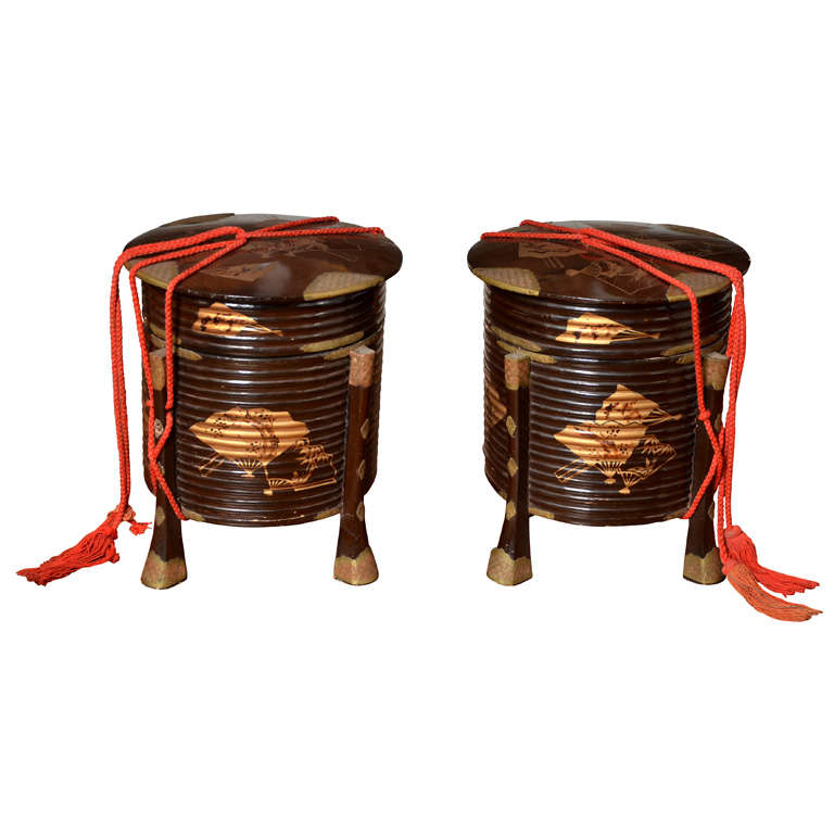 A Pair Of Japanese Lacquer 'hakko Bako' Boxes And Covers Edo Period For