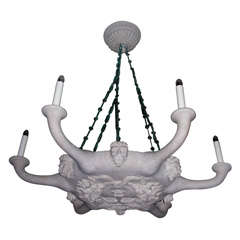 1940s Carved Wood and Stucco Chandelier