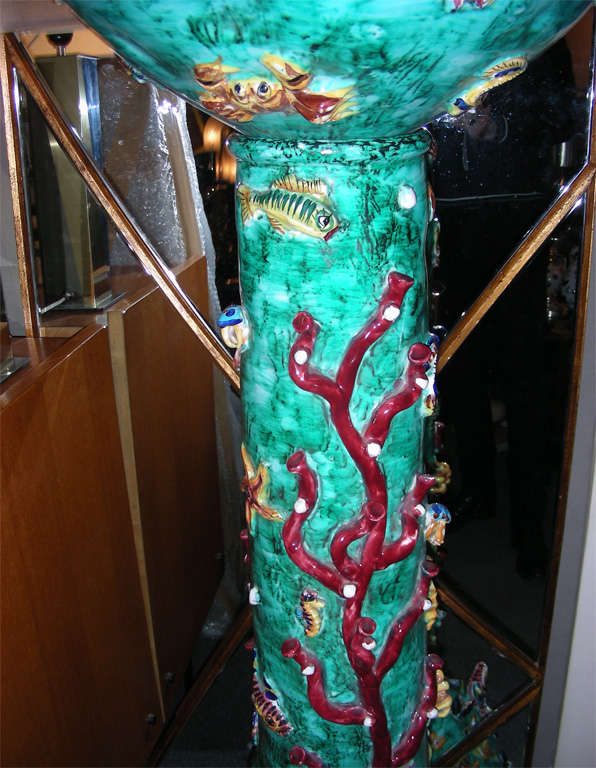 20th Century Glazed Ceramic Column with Aquatic Decoration, Vietri Sul Mare, Italy 1960 For Sale