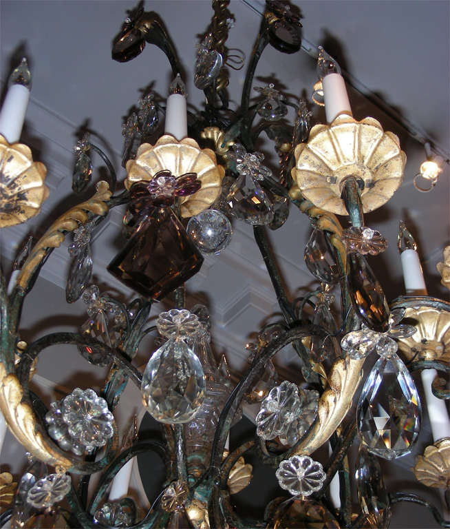 Wrought Iron 1920-1930 Chandelier Attributed to Maison Bagues For Sale