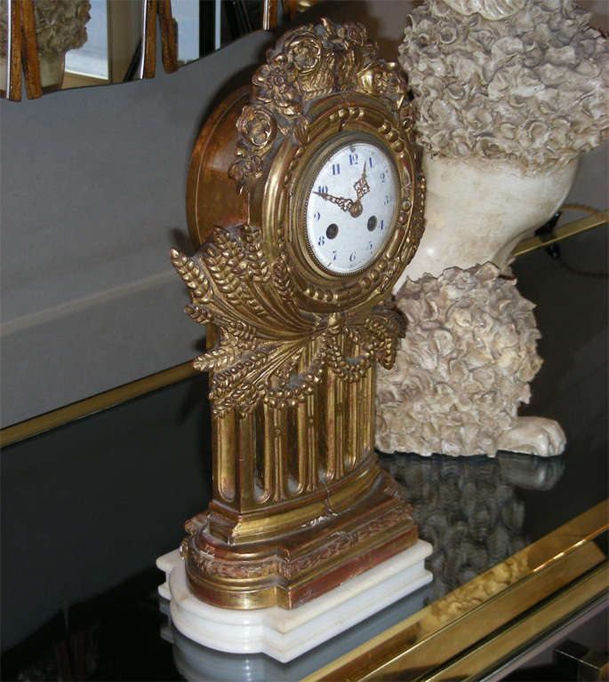 French 1930s Gilded Wood Clock For Sale