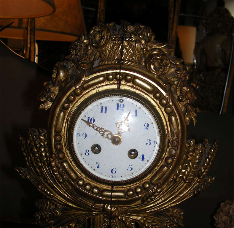Mid-20th Century 1930s Gilded Wood Clock For Sale