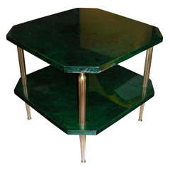1960s Emerald Green Parchment Coffee Table by Aldo Tura 1