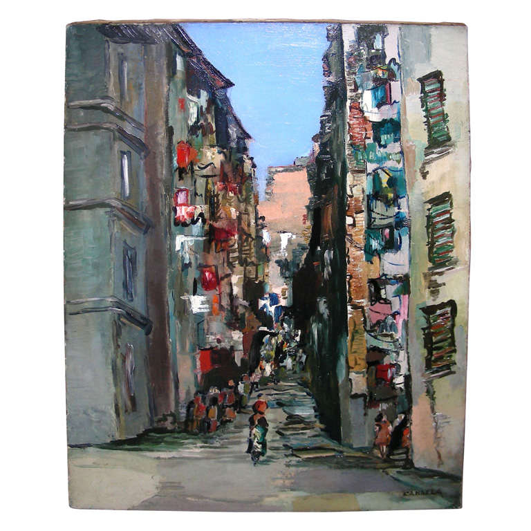 1953 Painting of "Italian Street" by Claude Candela For Sale