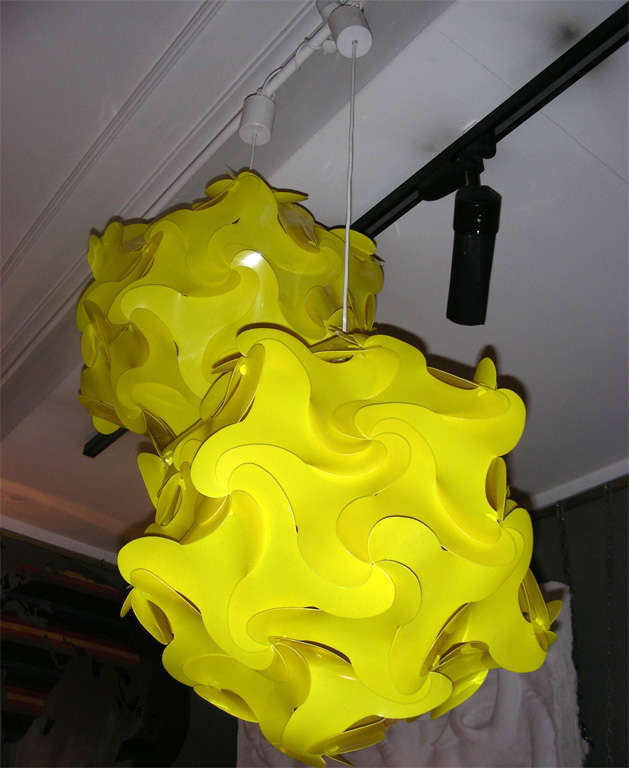 French Two 1970s Yellow Plastic Chandeliers For Sale