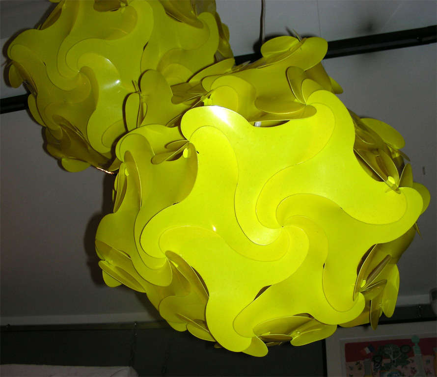 Late 20th Century Two 1970s Yellow Plastic Chandeliers For Sale