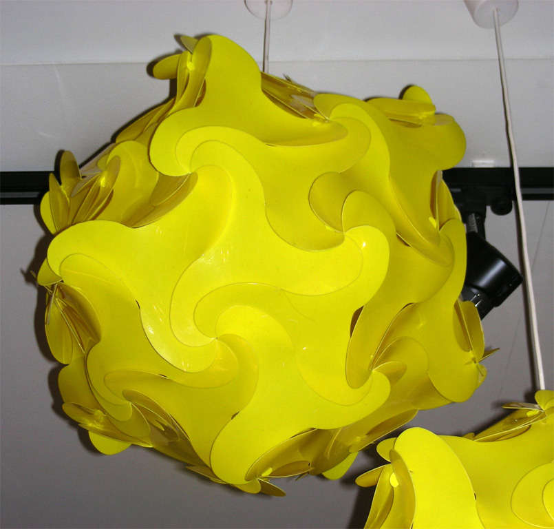 Two 1970s Yellow Plastic Chandeliers For Sale 1