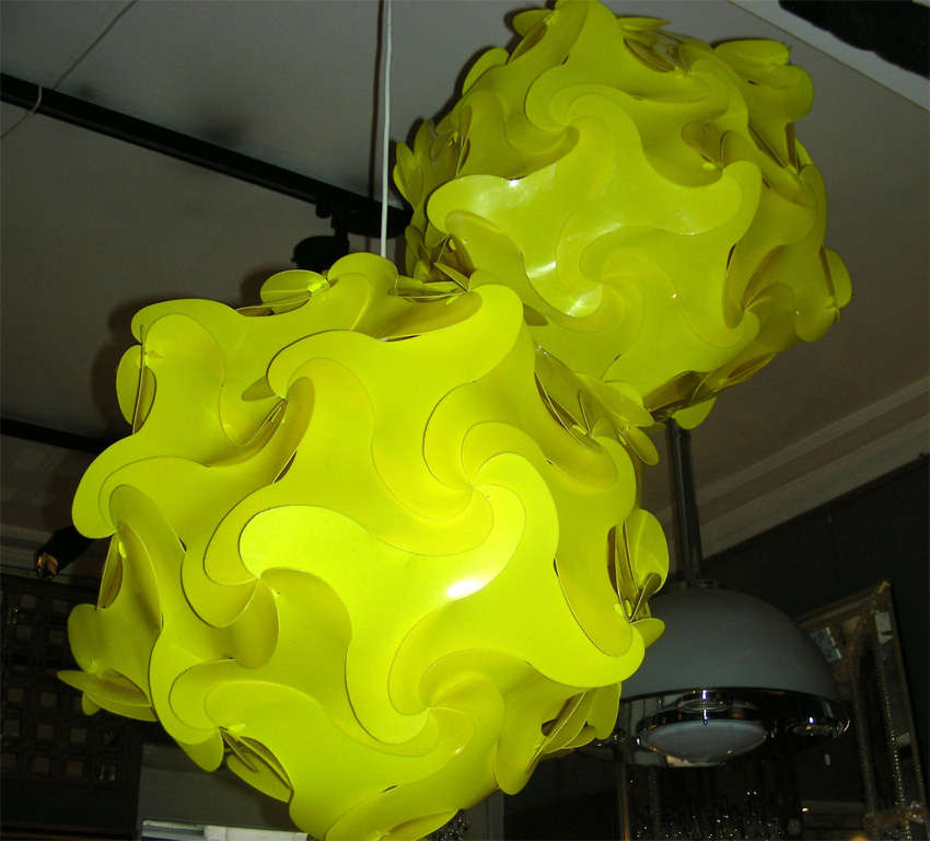 Two 1970s Yellow Plastic Chandeliers For Sale 3