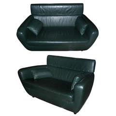 Two 1960s Dark Green Leather Armchairs