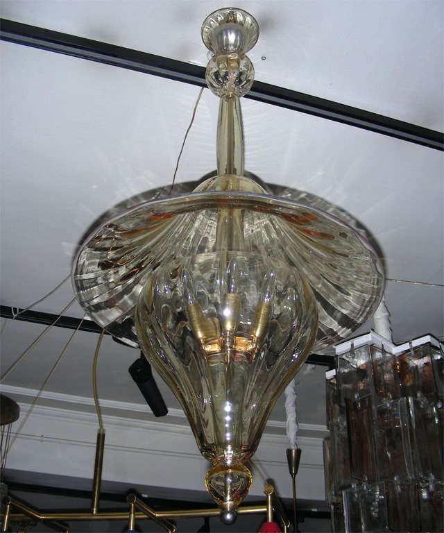 1960s Murano glass lantern by Venini; glass has a yellow tint.