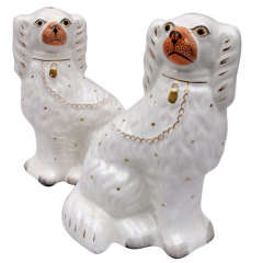 Delightful Pair of 19th Century Staffordshire Pottery Dogs