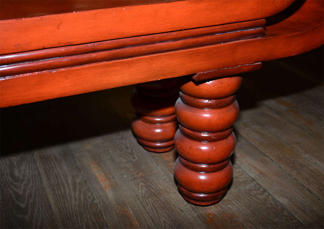 Wood An unusual red lacquered  bench in the style of Tony Duquette . For Sale
