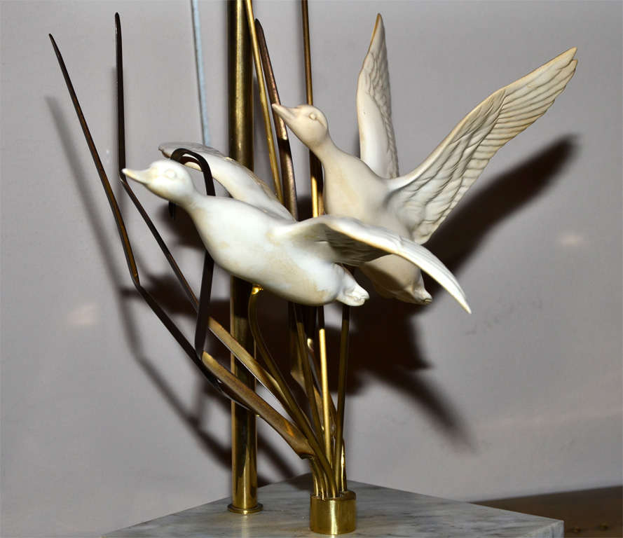 Marble 1970s Lamp with Flying Geese For Sale