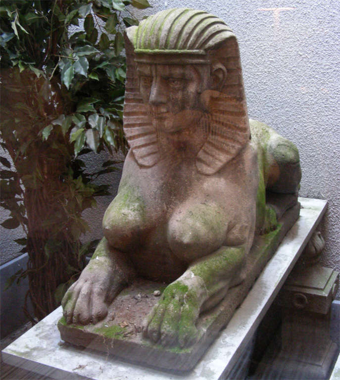 Stone Set of 2 Sphinxes For Sale