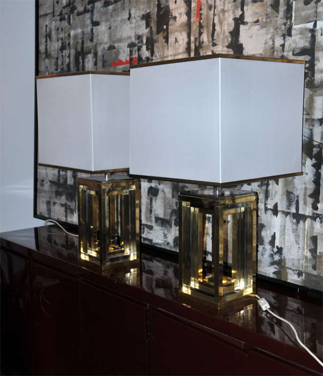 Pair of table lamps in two-colored metal+ the original in very good condition,lampshades