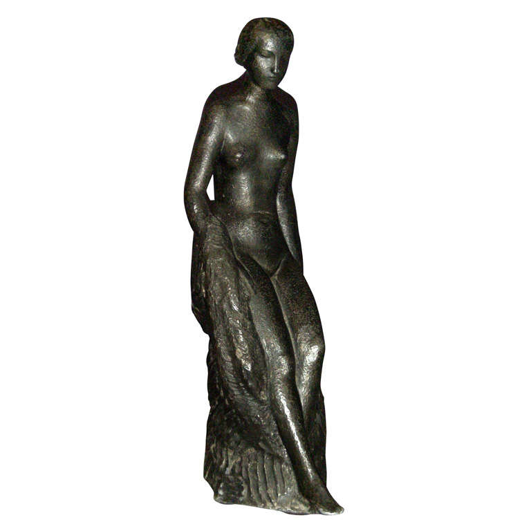 Henry Parayre -Rare Sculpture in hammered melted lead dated 1930 For Sale
