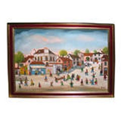 1960s "Village Street at Pont-sur-Yonne" Signed Jean Fous 3