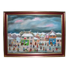 „Village in Winter“, Gemälde, signiert Jean Fous, 1960er Jahre