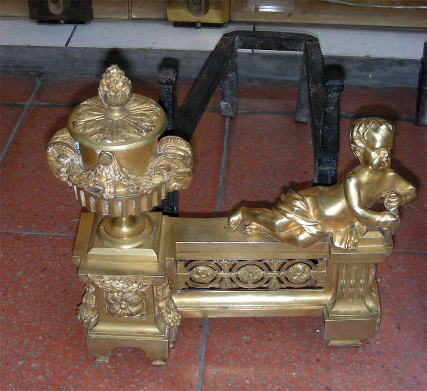 Authentic Pair of Andirons, Louis XVI, in Bronze