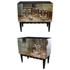 Pair of buffets in mirror and Murano glass.