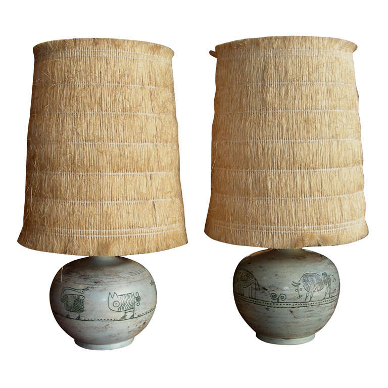 Pair of Table Lamps signed J. BLIN For Sale