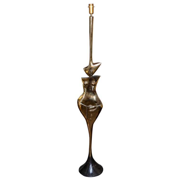 Fantastique lampadaire en bronze poli