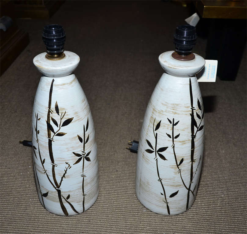 Pair of stylished bambou ceramic lamp