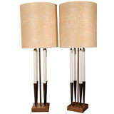 Pair Stiffel Brass and Walnut 4-Candle Lamps