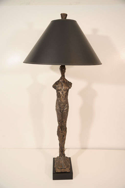 20th Century Pair of Bronze Sculpture Lamps with Marble Bases by Corbin