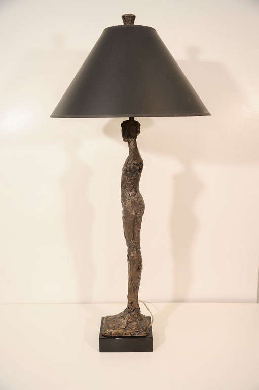 Pair of Bronze Sculpture Lamps with Marble Bases by Corbin 2