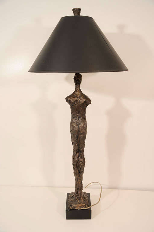 Pair of Bronze Sculpture Lamps with Marble Bases by Corbin 3