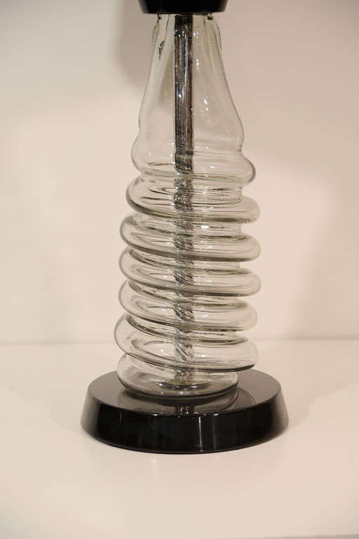 Pair of Machine Age Glass Spiral Lamps Designed by George Sakier