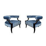 Pair of Hollywood Cerulean Velvet Conversation Chairs