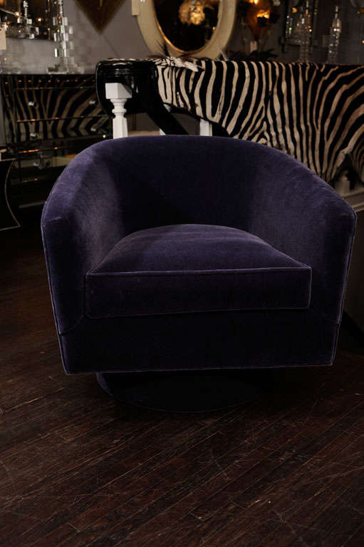 Pair of Milo Baughman Swivel Chairs in Purple Mohair