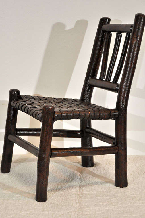 American 1930's Old Hickory Childs Chair W/ Original Hickory Splint Seat