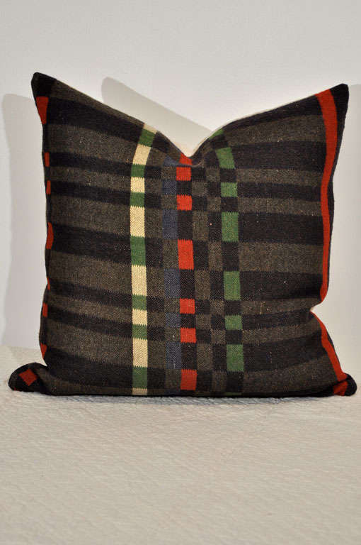 19th Century Wool Horse Blanket Pillows W/homespun Linen Backing 1