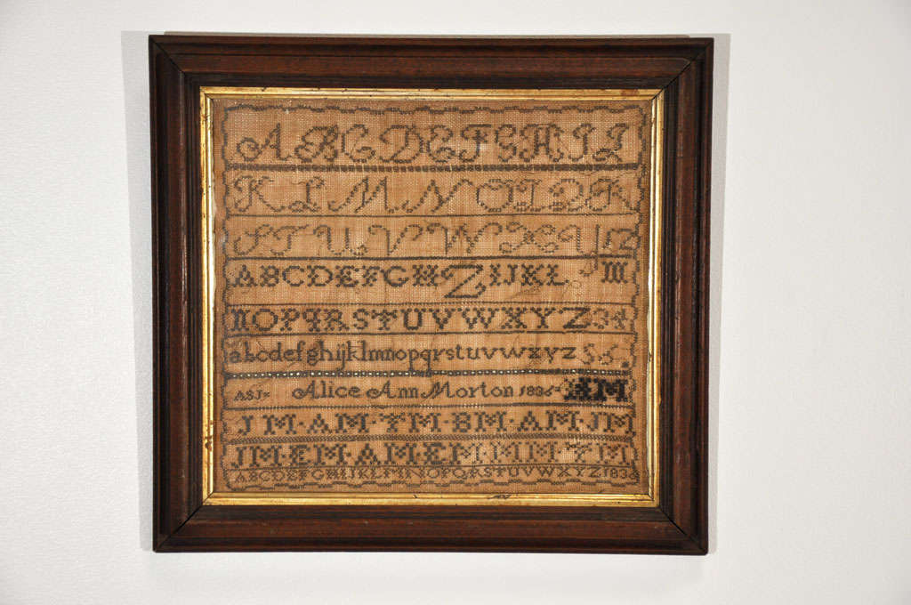 19th Century Alphabet Sampler signed/dated "Alice Ann Morton 1836"