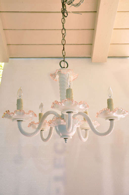Mid-20th Century Fenton Pink Lace Chandelier