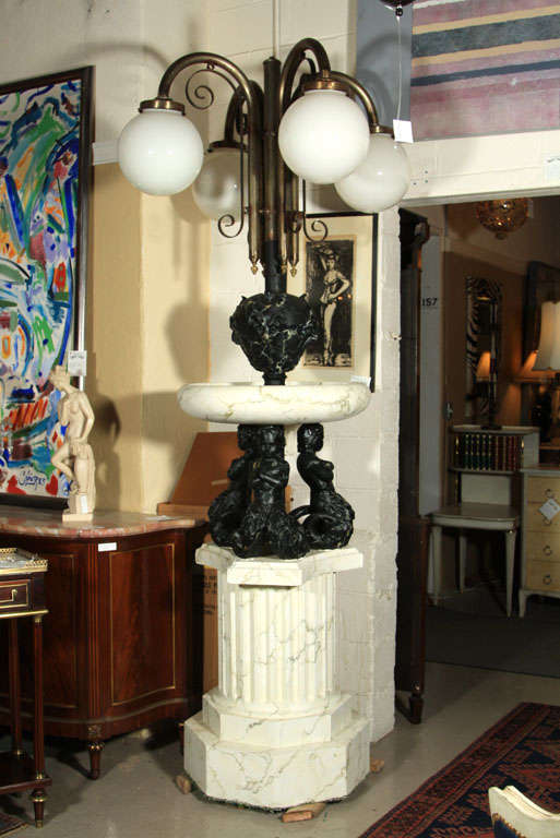 Faux Marble Lighted Garden Fountain with Three Cherubs