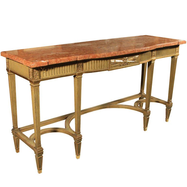 Maison Jansen Console with Six Raised Legs and Marble Top