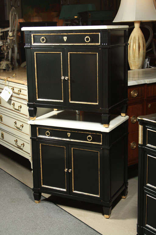 Pair of Marble Top Nightstands Stamped Jansen