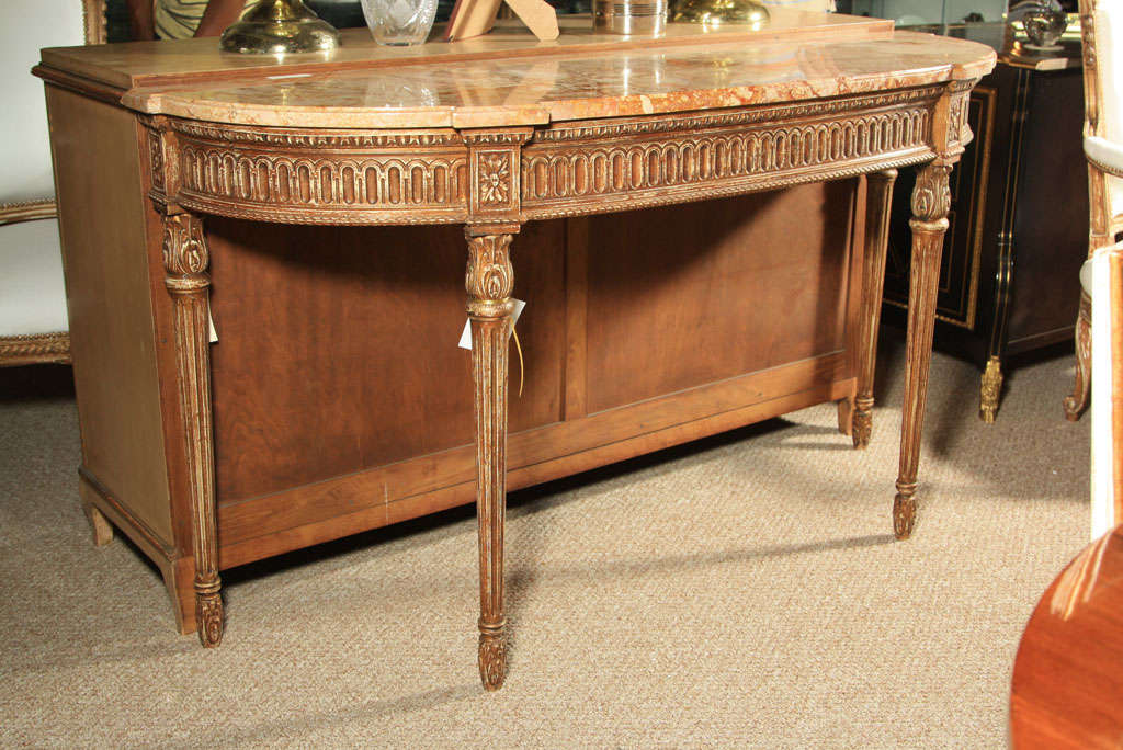 Stamped Jansen Marble Top Demi Lune Console