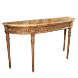 Stamped Jansen Marble Top Demi Lune Console Stamped Jansen Marble Top Demi Lune Console