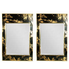 Pair of Reverse Glass Chinoiserie Mirrors by LaBarge