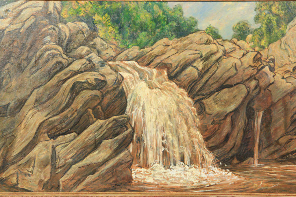 American Fine Oil on Canvas Signed Schnakenberg Roxbury Falls For Sale