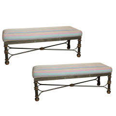 Pair of Metal Upholstered Benches