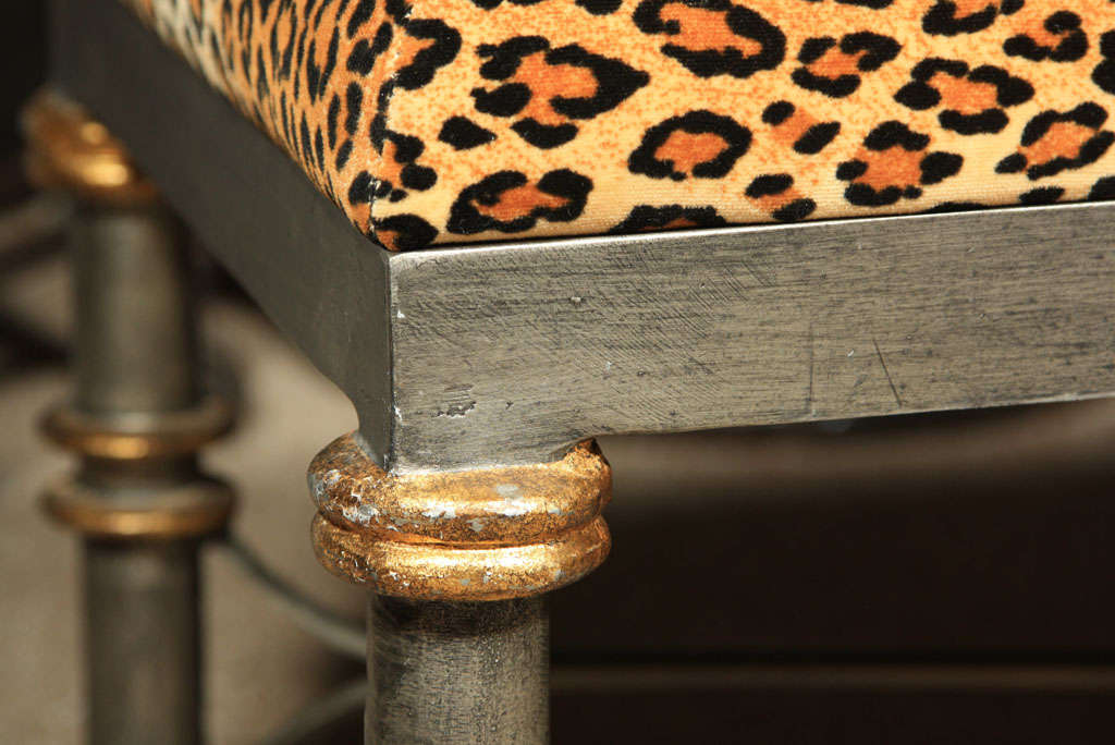 American Pair of Metal & Leopard Print Benches