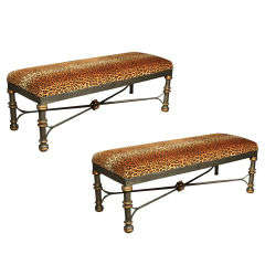 Pair of Metal & Leopard Print Benches