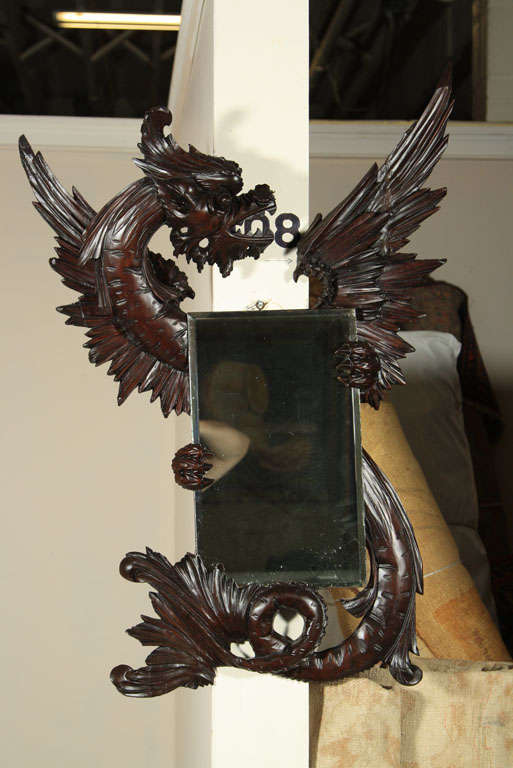 Art Nouveou Style Carved Dragon Mirror